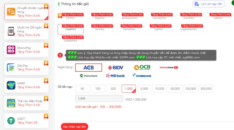 Nạp tiền Qq88 qua Chuyển khoản ngân hàng & Quét mã QR
