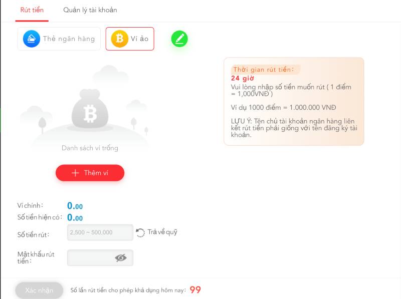 Rút tiền Qq88 về Ví ảo (Crypto)