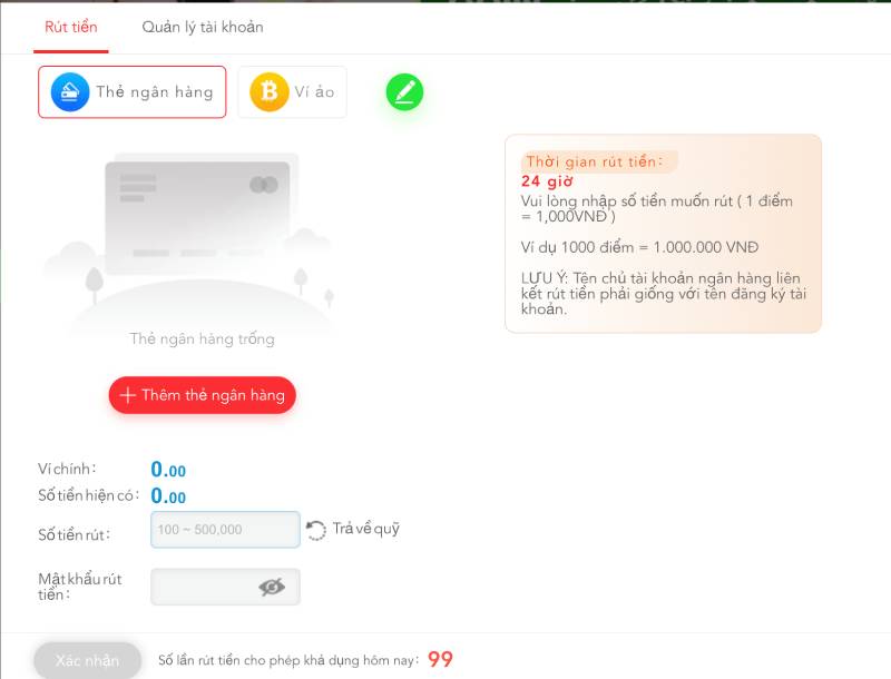 Rút tiền Qq88 về tài khoản Ngân hàng